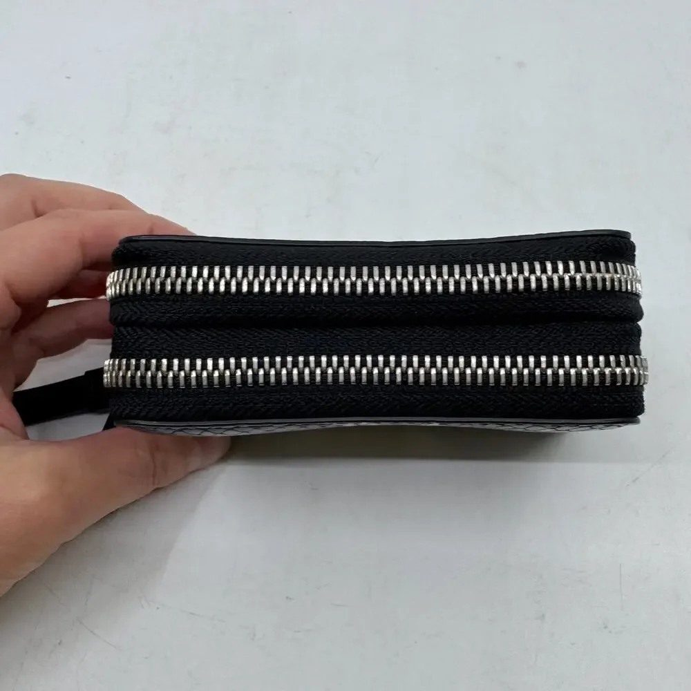 ALLSAINTS Fetch Leather Card Holder Wallet in Storm Green Snake Print